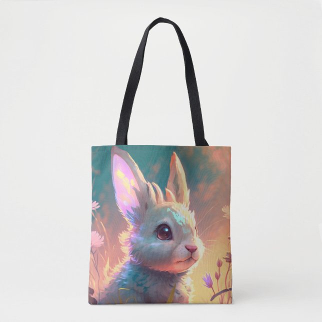 Bunny Rabbit Animal Portrait Painting Wildlife Art Tote Bag (Front)