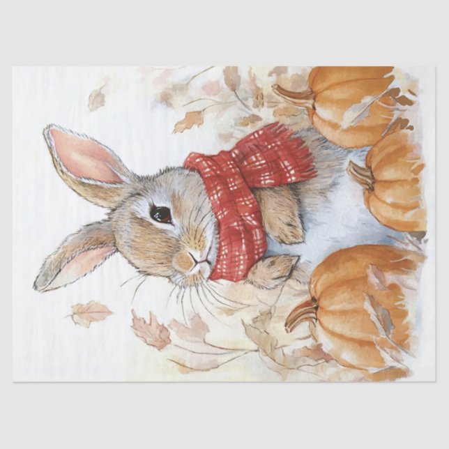 Bunny Rabbit Autumn Pumpkin Illustration Tissue Paper (Front)