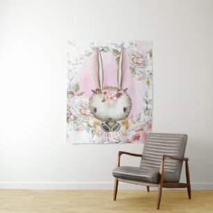 Bunny Rabbit Baby Girl Banner Backdrop Wall Art Tapestry