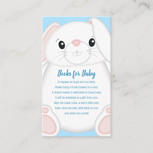 Bunny Rabbit Baby Shower Blue Enclosure Card (Front)