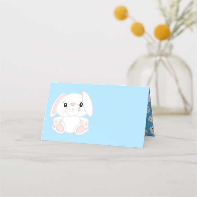 Bunny Rabbit Baby Shower Blue Place Card (Front)