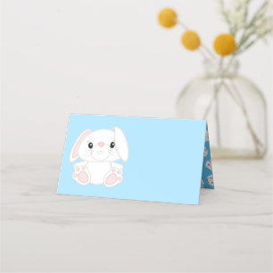 Bunny Rabbit Baby Shower Blue Place Card
