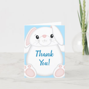 Bunny Rabbit Baby Shower Blue Thank You Card