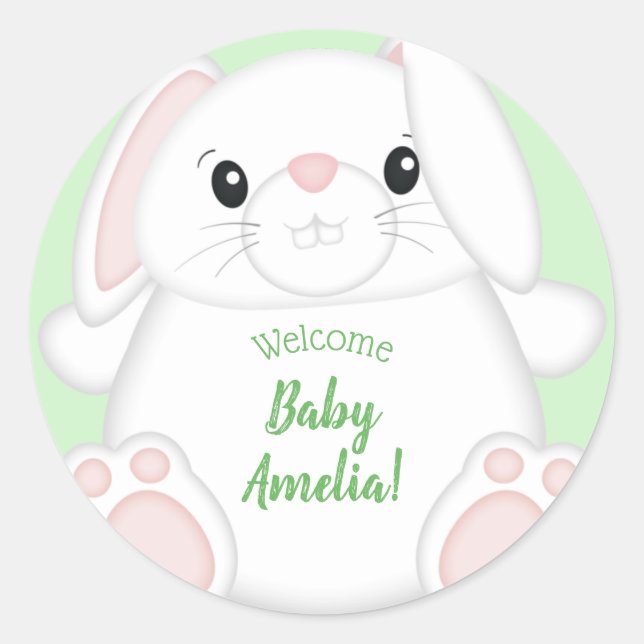 Bunny Rabbit Baby Shower Classic Round Sticker (Front)
