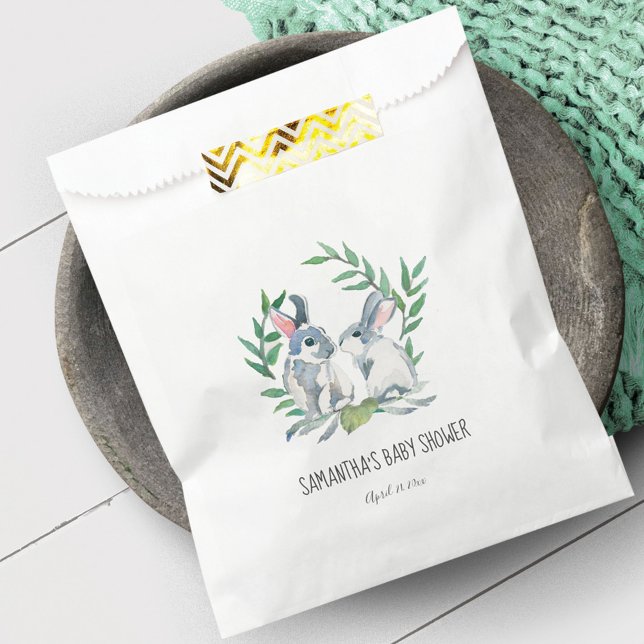 Bunny Rabbit Baby Shower Favour Bags (Baby Shower Favor Bag Bunny Rabbit watercolor art by Victoria Grigaliunas)