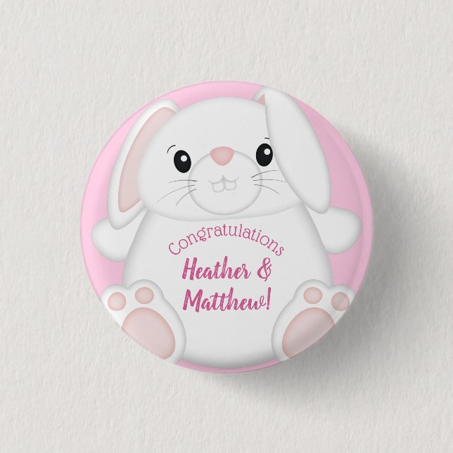 Bunny Rabbit Baby Shower Pink 3 Cm Round Badge (Front)