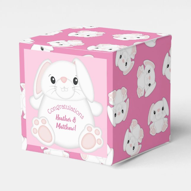 Bunny Rabbit Baby Shower Pink Favour Box (Front Side)
