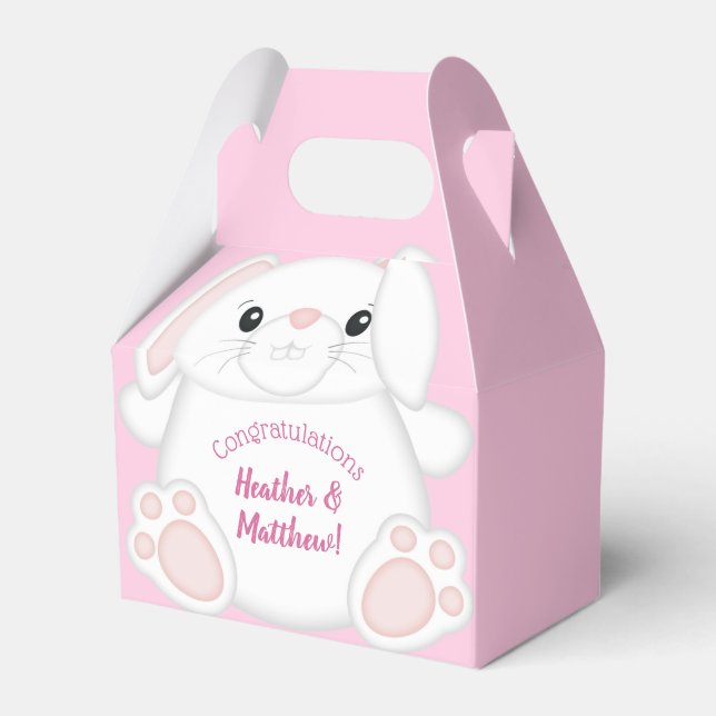 Bunny Rabbit Baby Shower Pink Favour Box (Front Side)