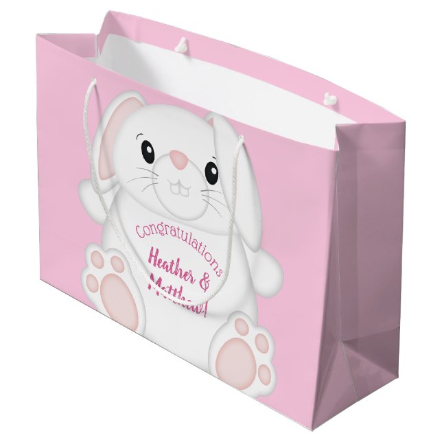Bunny Rabbit Baby Shower Pink Large Gift Bag (Back Angled)