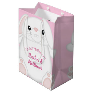 Bunny Rabbit Baby Shower Pink Medium Gift Bag