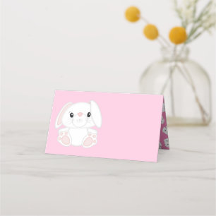 Bunny Rabbit Baby Shower Pink Place Card