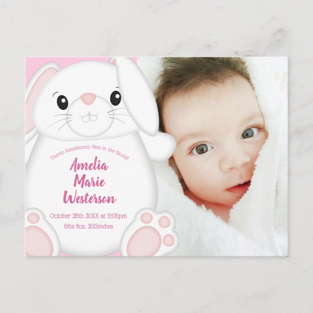 Bunny Rabbit Baby Shower Pink Postcard (Front)