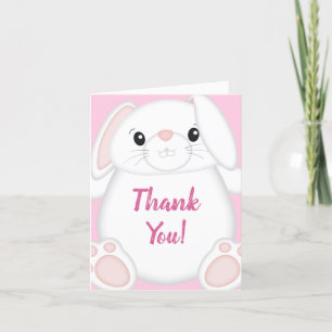 Bunny Rabbit Baby Shower Pink Thank You Card