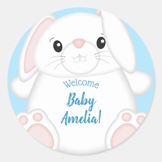 Bunny Rabbit Baby Shower Woodland Classic Round Sticker (Front)