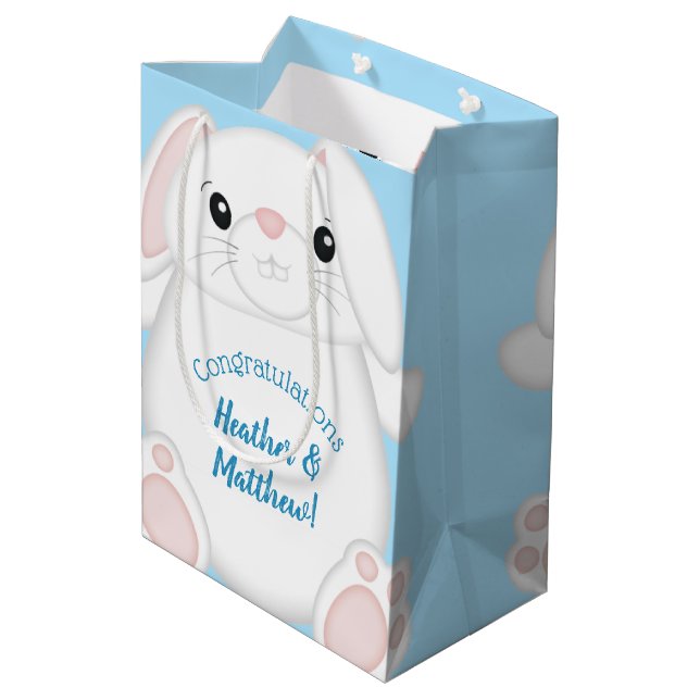 Bunny Rabbit Baby Shower Woodland Medium Gift Bag (Back Angled)