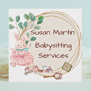 Bunny Rabbit Ballerina Pink Babysitter Square Business Card
