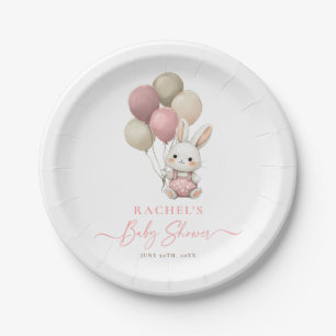 Bunny Rabbit Balloon Pink Baby Girl Shower Paper Plate