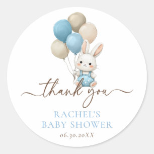 Bunny Rabbit Balloons Blue Baby Boy Shower Classic Round Sticker