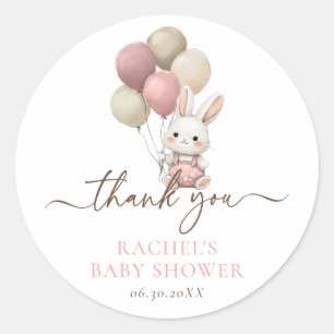 Bunny Rabbit Balloons Pink Baby Girl Shower Classic Round Sticker