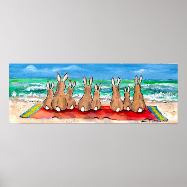 Bunny Rabbit Beach Blanket Ocean Blue Poster (Front)