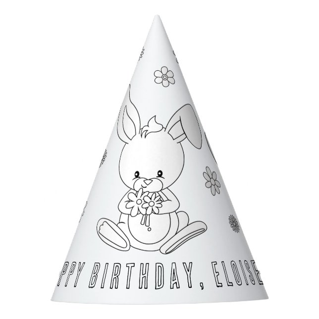Bunny Rabbit Birthday - Colour Your Own Party Hat (Front)