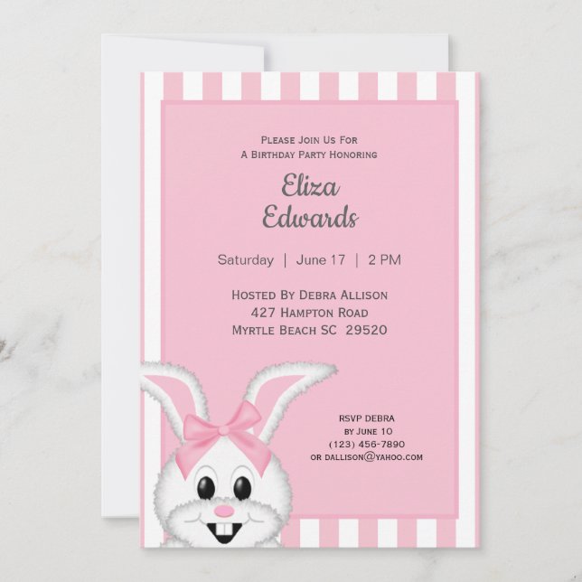 Bunny Rabbit Birthday Invitation (Front)