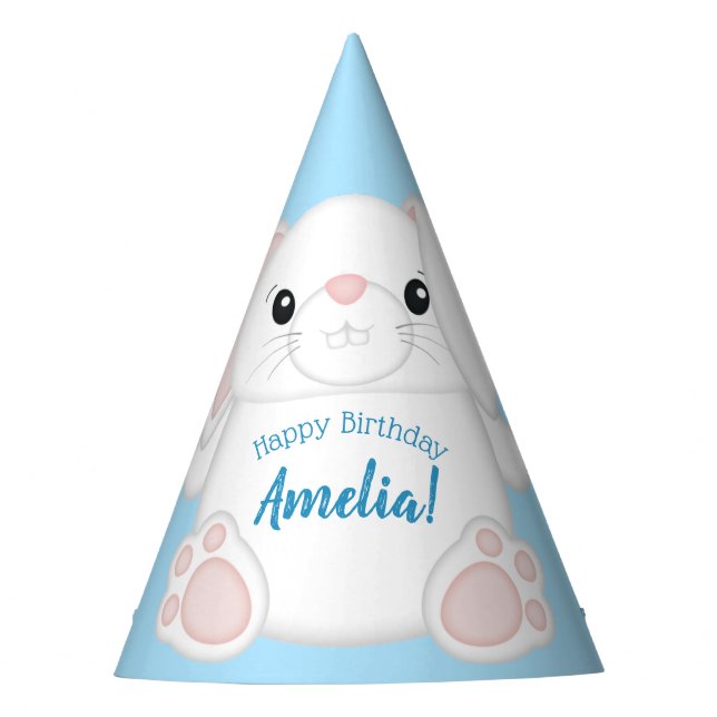 Bunny Rabbit Birthday Party Blue Hat (Front)