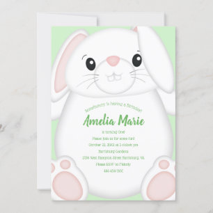 Bunny Rabbit Birthday Party Green Invitation