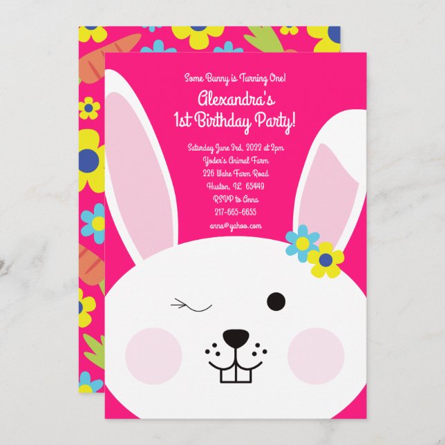 Bunny Rabbit Birthday Party Invitation (Front/Back)
