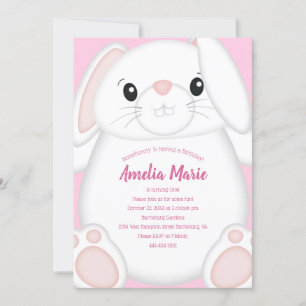 Bunny Rabbit Birthday Party Pink Invitation