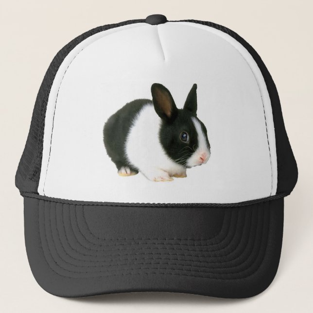 Bunny Rabbit Black & White Trucker Hat (Front)