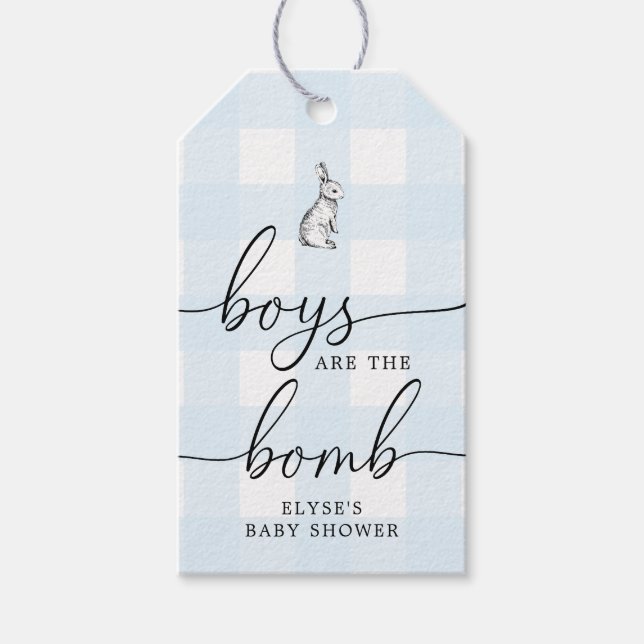 Bunny Rabbit Blue Gingham Bath Bomb Favour Tag (Front)