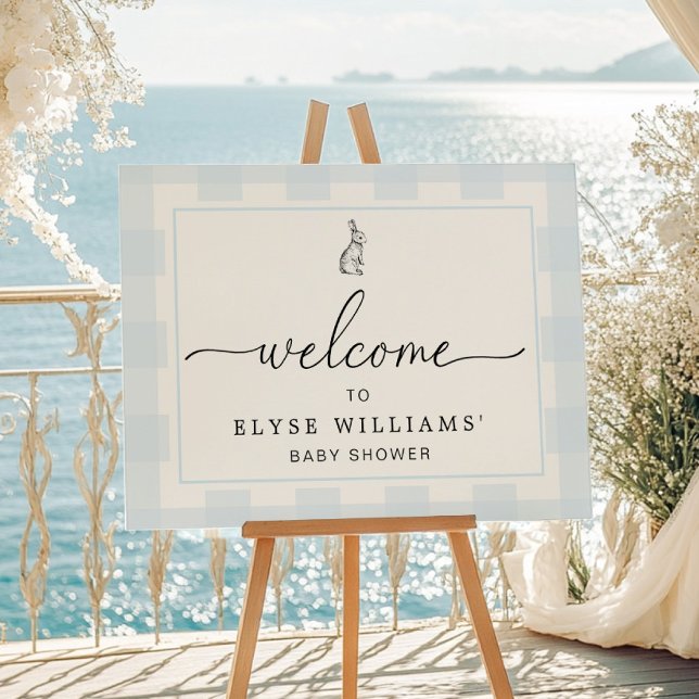 Bunny Rabbit Blue Gingham Welcome Sign (Creator Uploaded)
