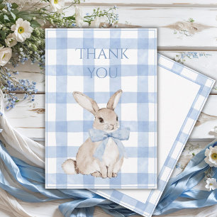 Bunny Rabbit Blue Plaid Vintage  Thank You Card