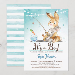 Bunny Rabbit Boy Baby Shower Blue Invitation