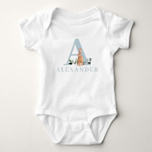 Bunny Rabbit Boy First Birthday with Name Baby A Bodysuit