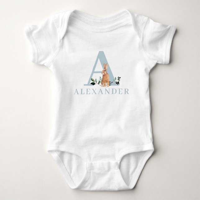 Bunny Rabbit | Boy First Birthday with Name Baby A Bodysuit (Front)