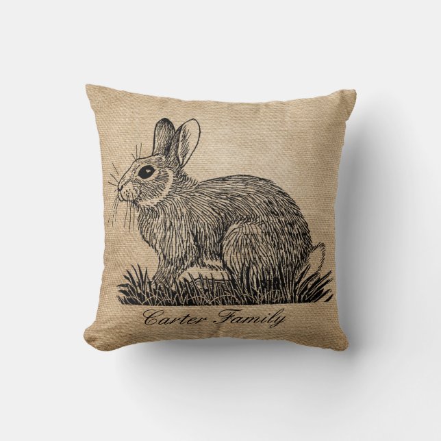 Bunny Rabbit Burlap Cushion (Front)
