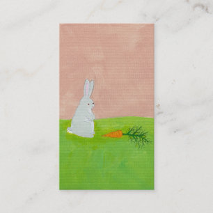 Bunny rabbit carrot cute fun original art painting business card