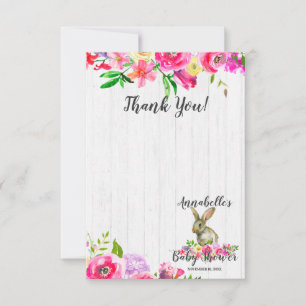 Bunny Rabbit Chic Floral Baby Shower Thank You Advice Card