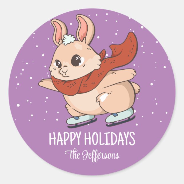 Bunny Rabbit Christmas Animal Snowy Winter Holiday Classic Round Sticker (Front)