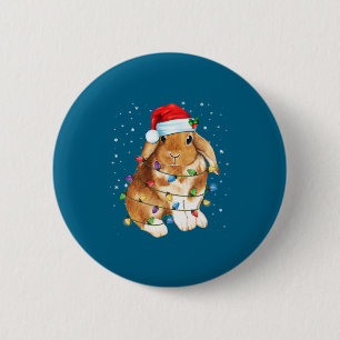 Bunny Rabbit Christmas Lights Santa Hat Funny Xmas 6 Cm Round Badge