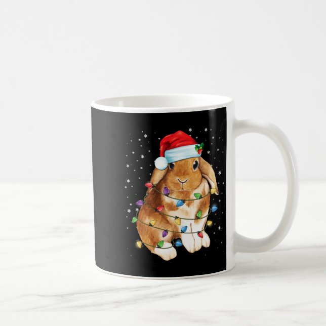 Bunny Rabbit Christmas Lights Santa Hat Funny Xmas Coffee Mug (Right)