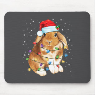 Bunny Rabbit Christmas Lights Santa Hat Funny Xmas Mouse Mat