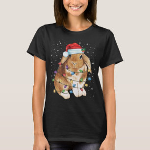 Bunny Rabbit Christmas Lights Santa Hat Funny Xmas T-Shirt