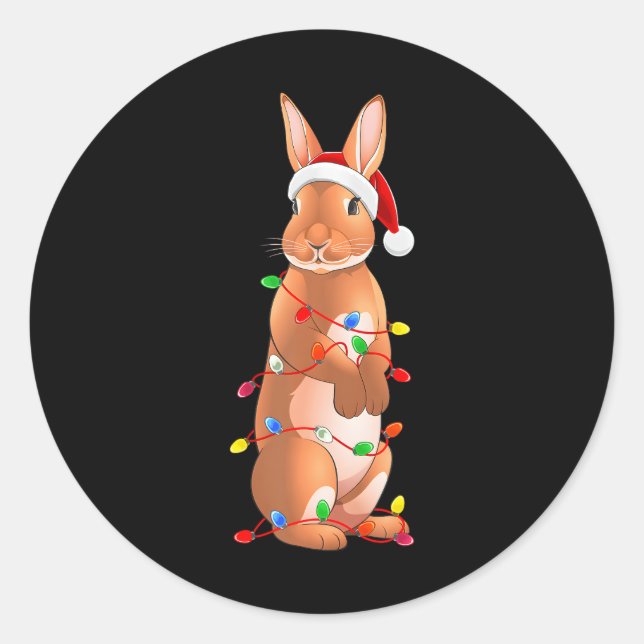 Bunny Rabbit Christmas Tree Hat Ornament Decor Classic Round Sticker (Front)