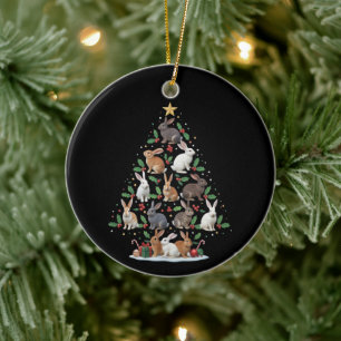 Bunny Rabbit Christmas Tree Lights Pet Animals Ceramic Tree Decoration