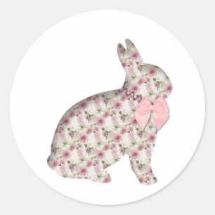 Bunny Rabbit Collage Decoupage Pink Flowers Easter Classic Round Sticker