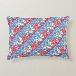 BUNNY RABBIT & COLORFUL HEARTS RAINING VALENTINES DECORATIVE CUSHION