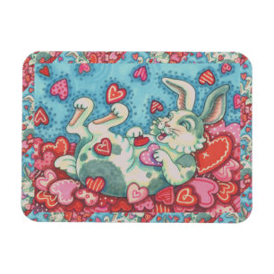 BUNNY RABBIT & COLORFUL HEARTS RAINING VALENTINES MAGNET